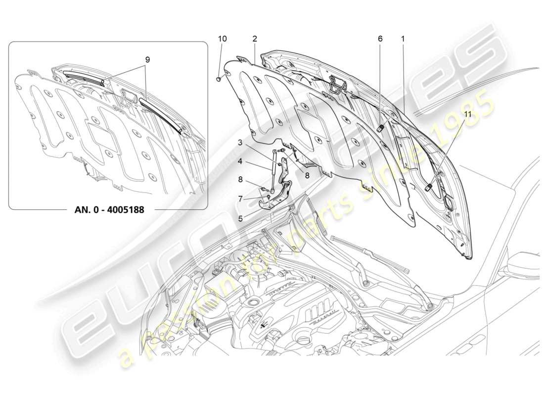 maserati quattroporte (2018) vordere deckel teilediagramm