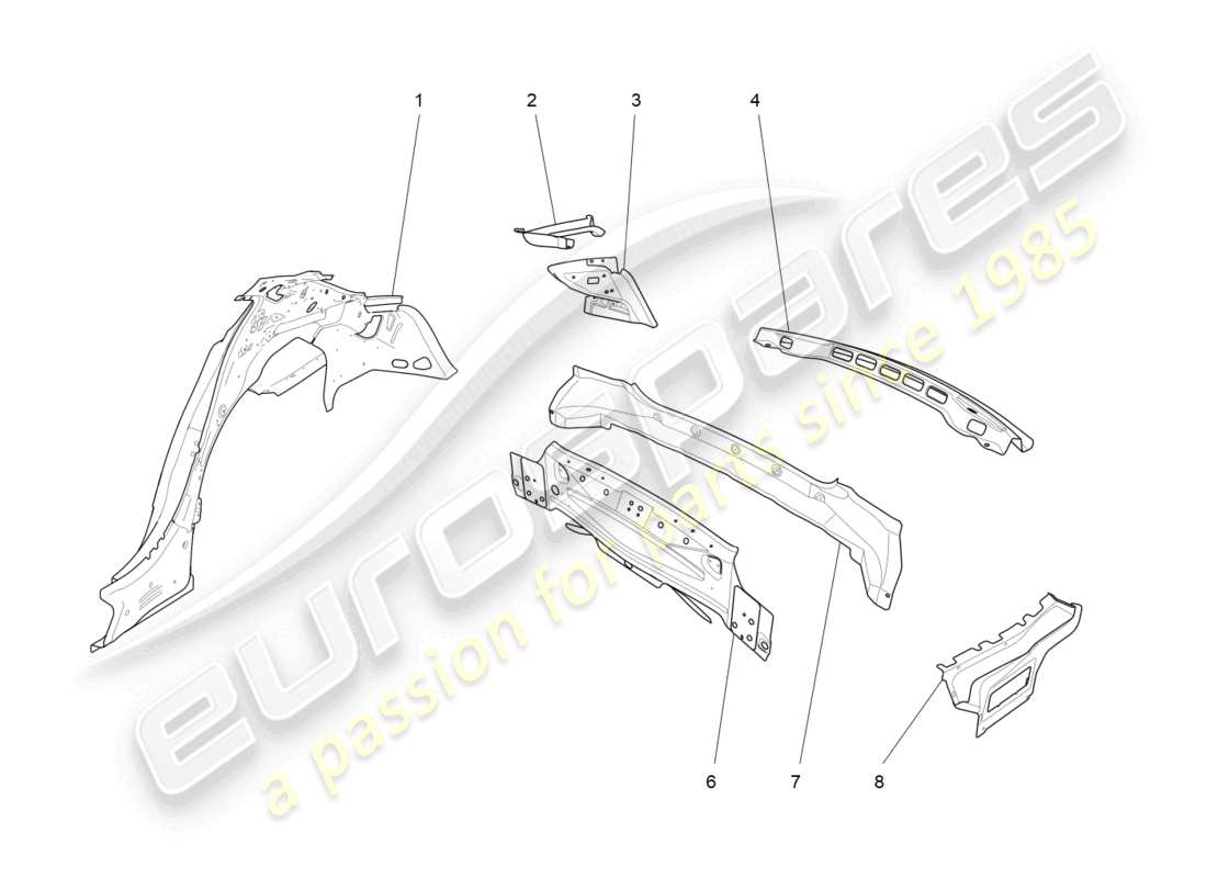 maserati ghibli (2016) karosserie und hintere aussenverkleidung teilediagramm