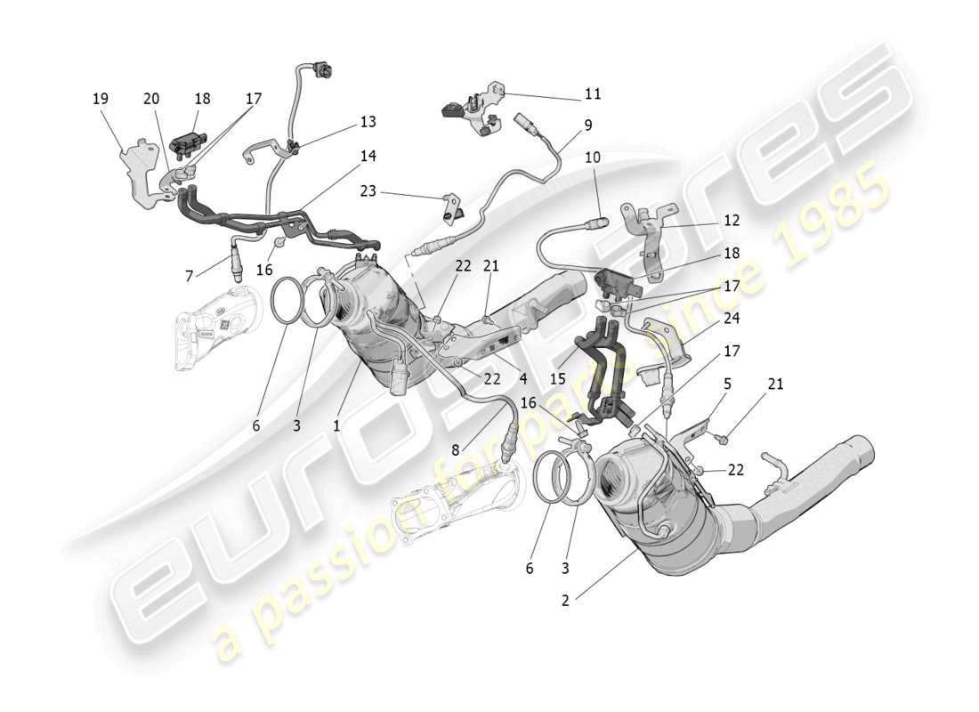 maserati grecale trofeo (2023) vorkatalysatoren und katalysatoren teilediagramm