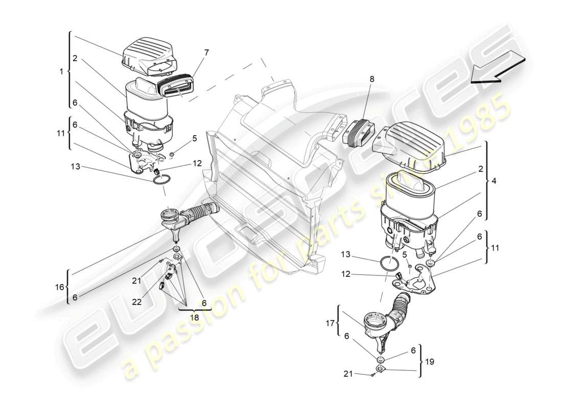 maserati ghibli (2018) luftfilter, lufteinlass und kanäle teilediagramm