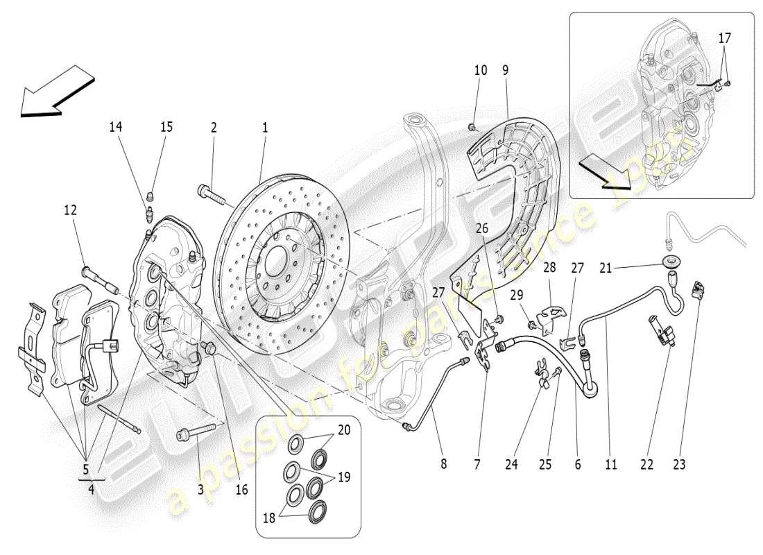 maserati ghibli (2021) bremsvorrichtungen an den vorderrädern ersatzteildiagramm