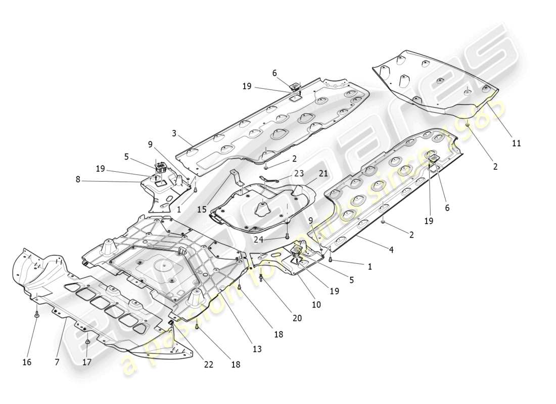 maserati ghibli (2018) unterboden- und unterflurschutz teilediagramm