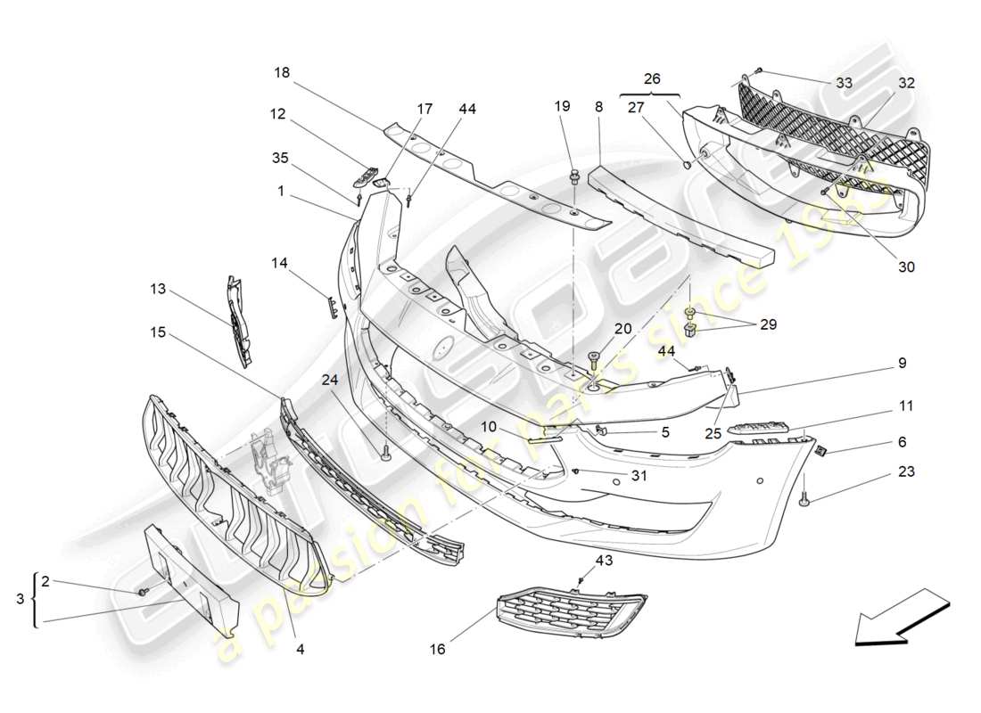 maserati ghibli (2018) frontstoßstange teilediagramm