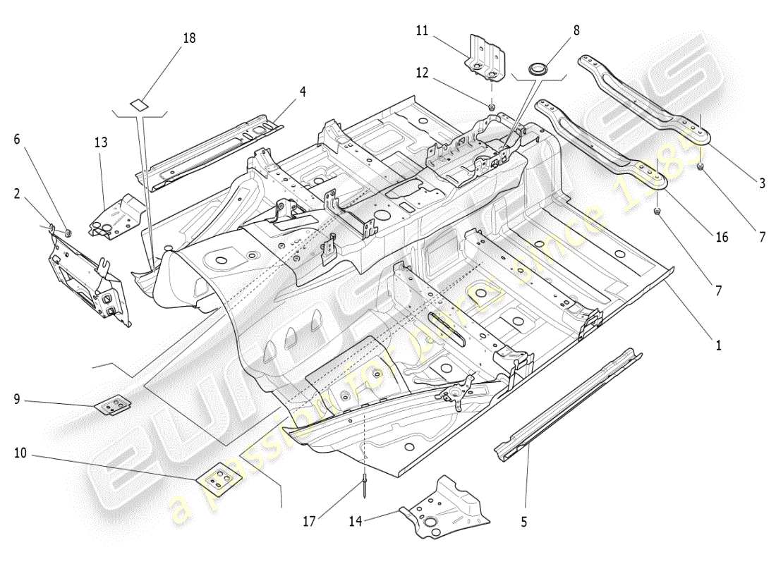 maserati ghibli (2021) zentrale strukturrahmen und bleche teilediagramm