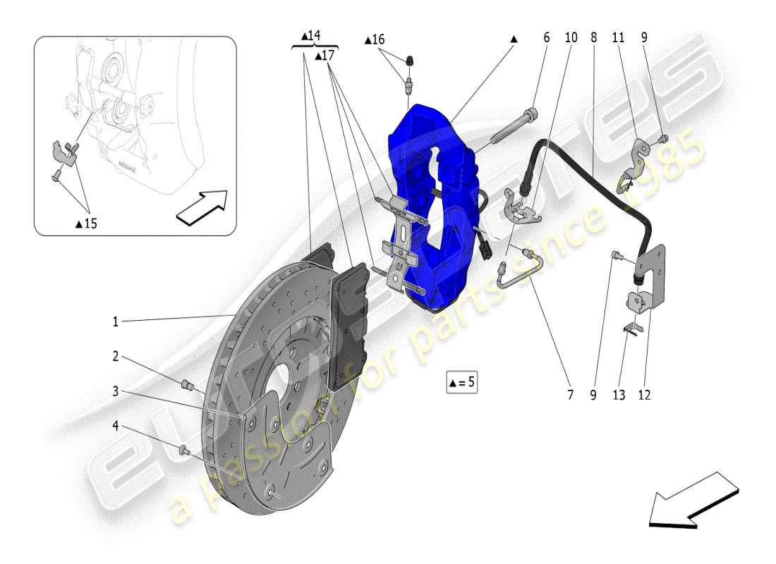 maserati mc20 (2024) bremsvorrichtungen an vorderrädern teilediagramm