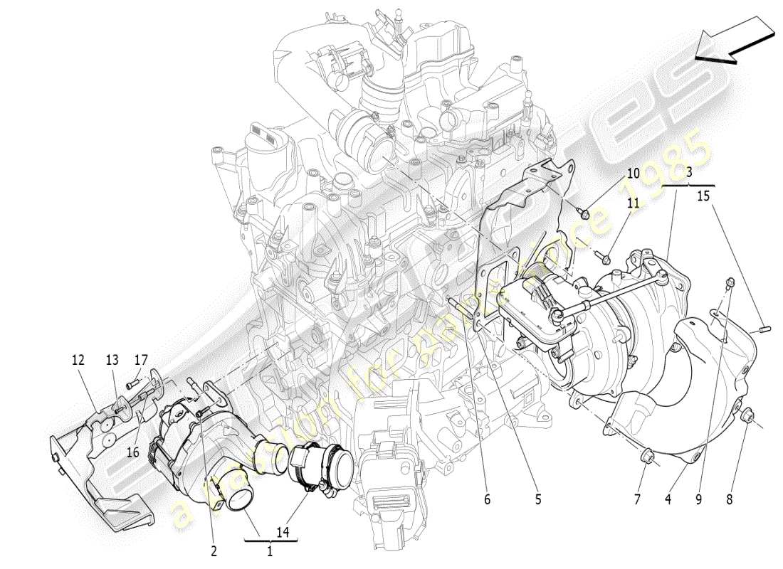 maserati ghibli (2021) turboladersystem: ausrüstung teilediagramm
