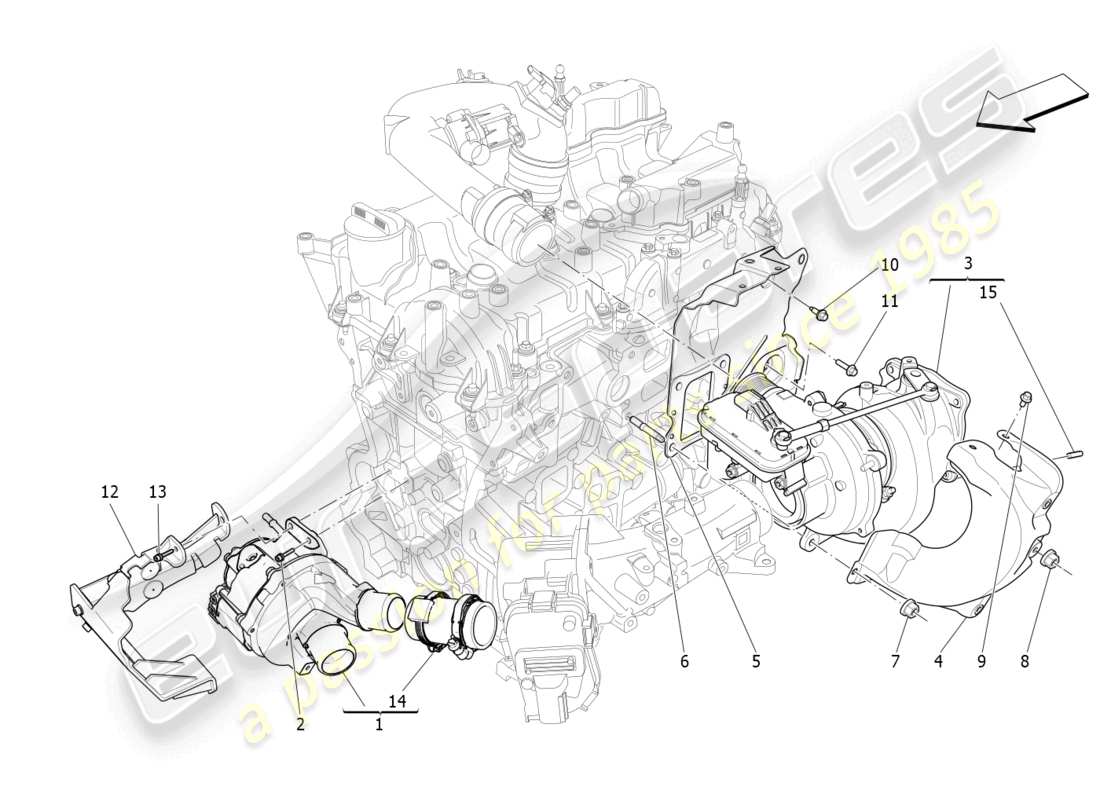 maserati levante gt (2022) turboladersystem: ausrüstung teilediagramm