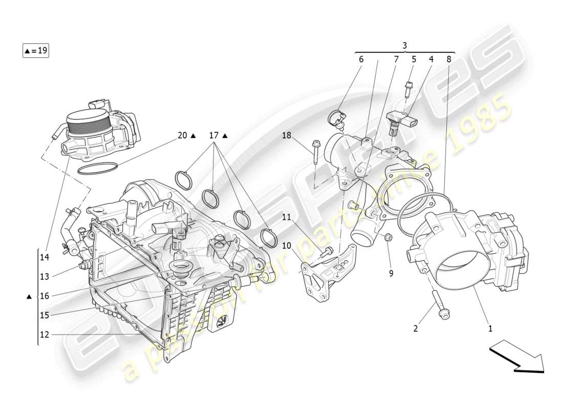 maserati levante gt (2022) ansaugkrümmer und drosselklappengehäuse teilediagramm