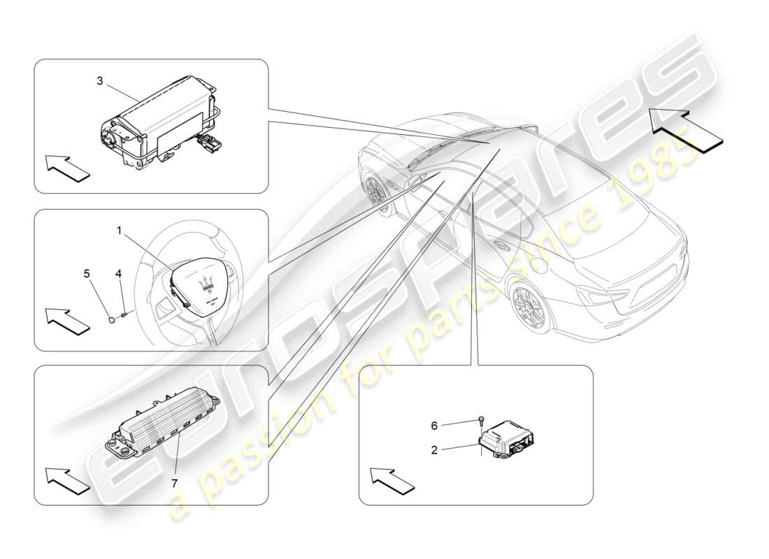 maserati ghibli (2014) front-airbag-system teilediagramm