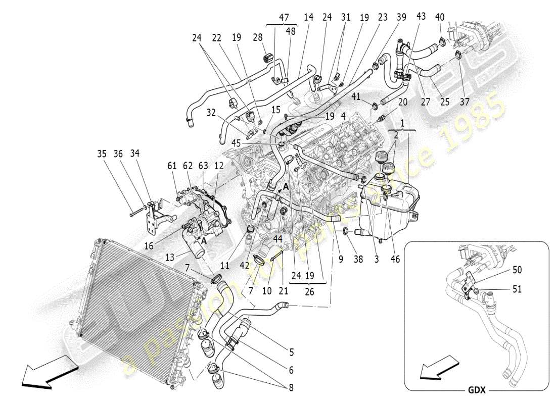 maserati ghibli (2019) kühlsystem: nähre und leitungen ersatzteildiagramm