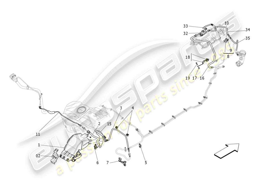 maserati levante modena (2022) kraftstoffdampf-rückführungssystem teilediagramm