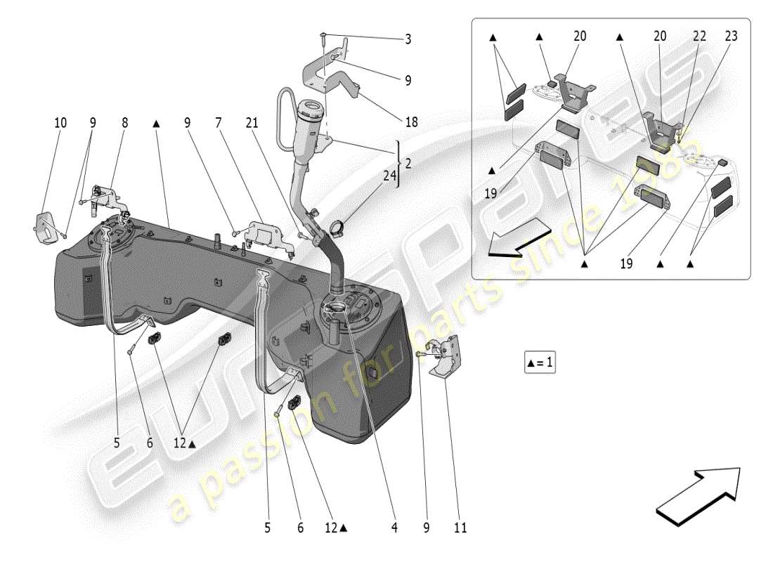 maserati mc20 (2024) treibstofftank teilediagramm