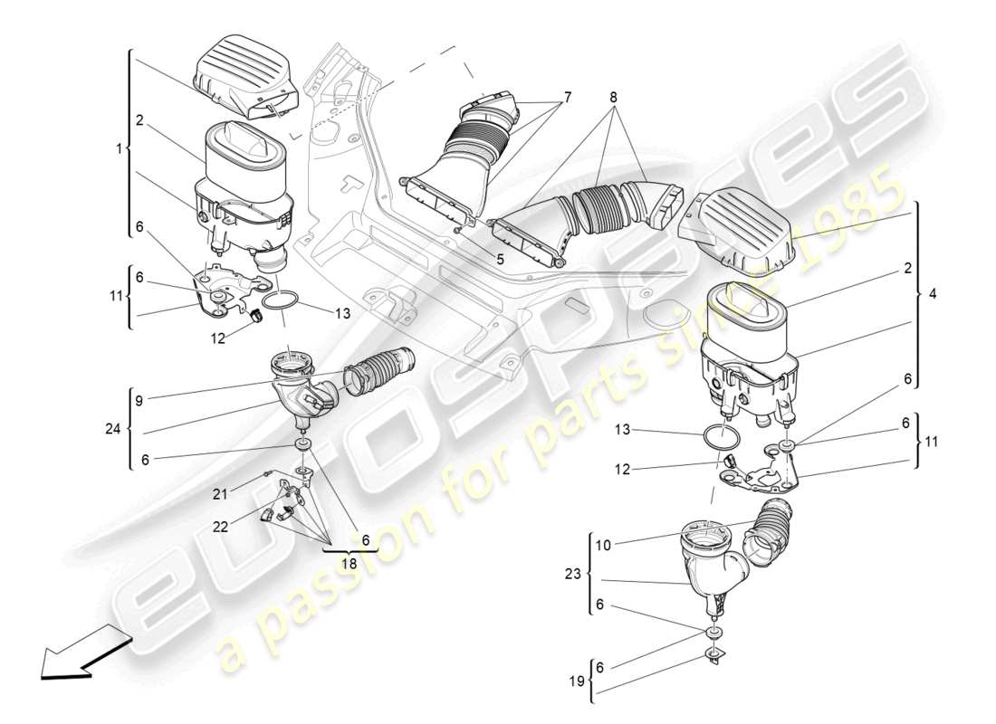 maserati levante trofeo (2020) luftfilter, lufteinlass und kanäle teilediagramm