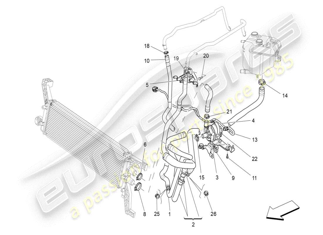 maserati ghibli (2019) kühlsystem: nähre und leitungen ersatzteildiagramm