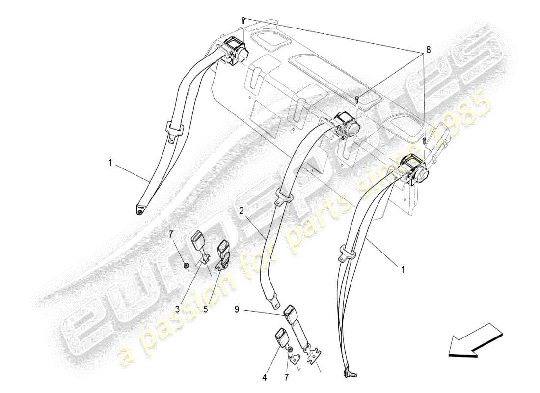 maserati ghibli (2019) sicherheitsgurte hinten ersatzteildiagramm