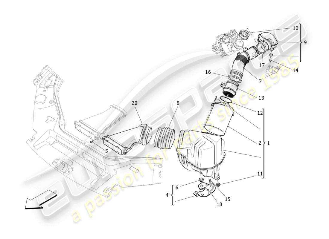 maserati levante (2018) luftfilter, lufteinlass und kanäle teilediagramm