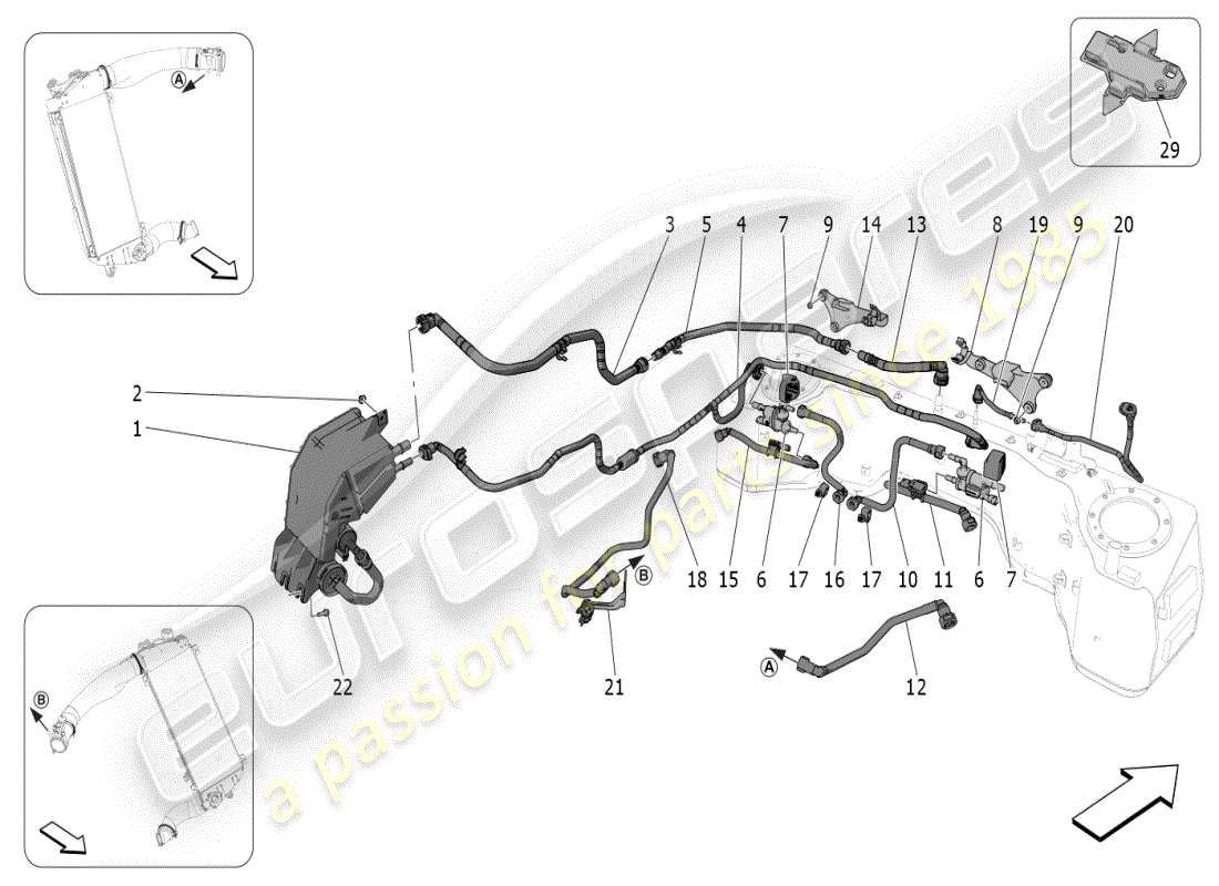maserati mc20 (2024) kraftstoffdampf-rezirkulationssystem teilediagramm