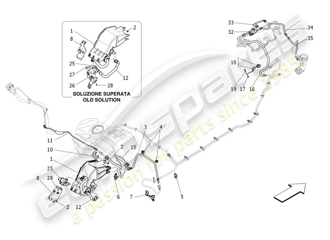 maserati levante (2018) kraftstoffdampf-rückführungssystem teilediagramm