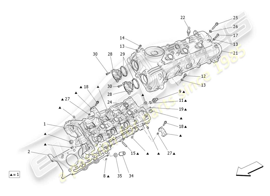 maserati levante gt (2022) teilediagramm für linken zylinderkopf