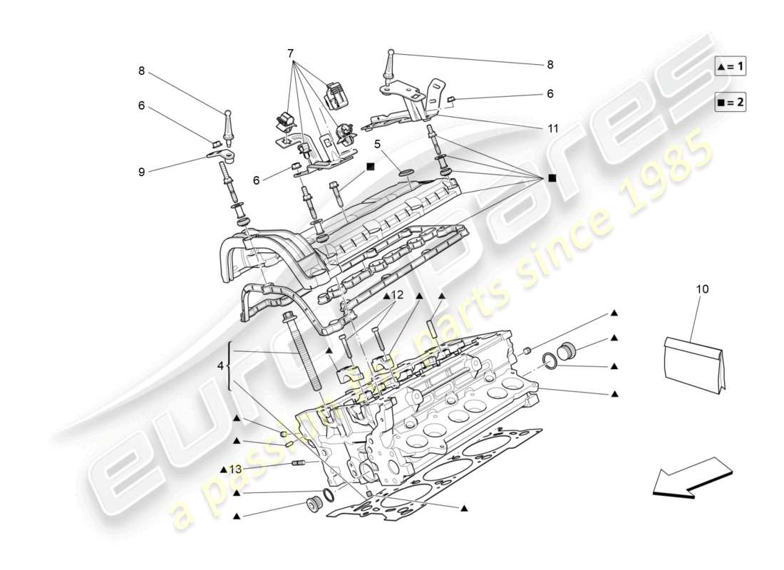 maserati levante (2018) teilediagramm für rechten zylinderkopf