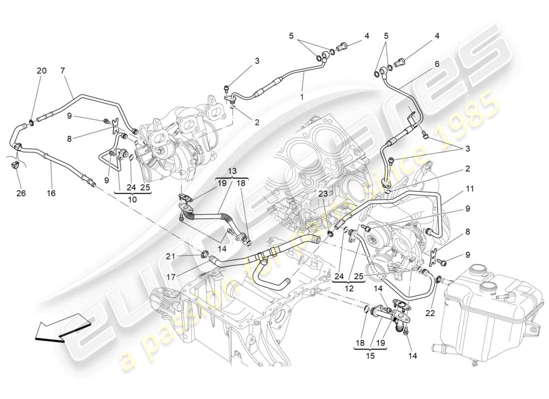 maserati levante gt (2022) turboladersystem: schmierung und kühlung teilediagramm