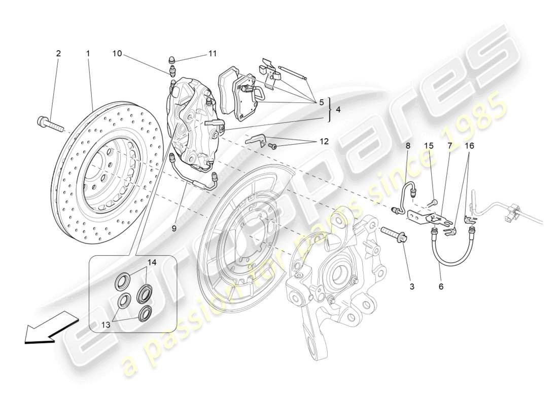 maserati ghibli (2014) bremsvorrichtungen an den hinterrädern ersatzteildiagramm