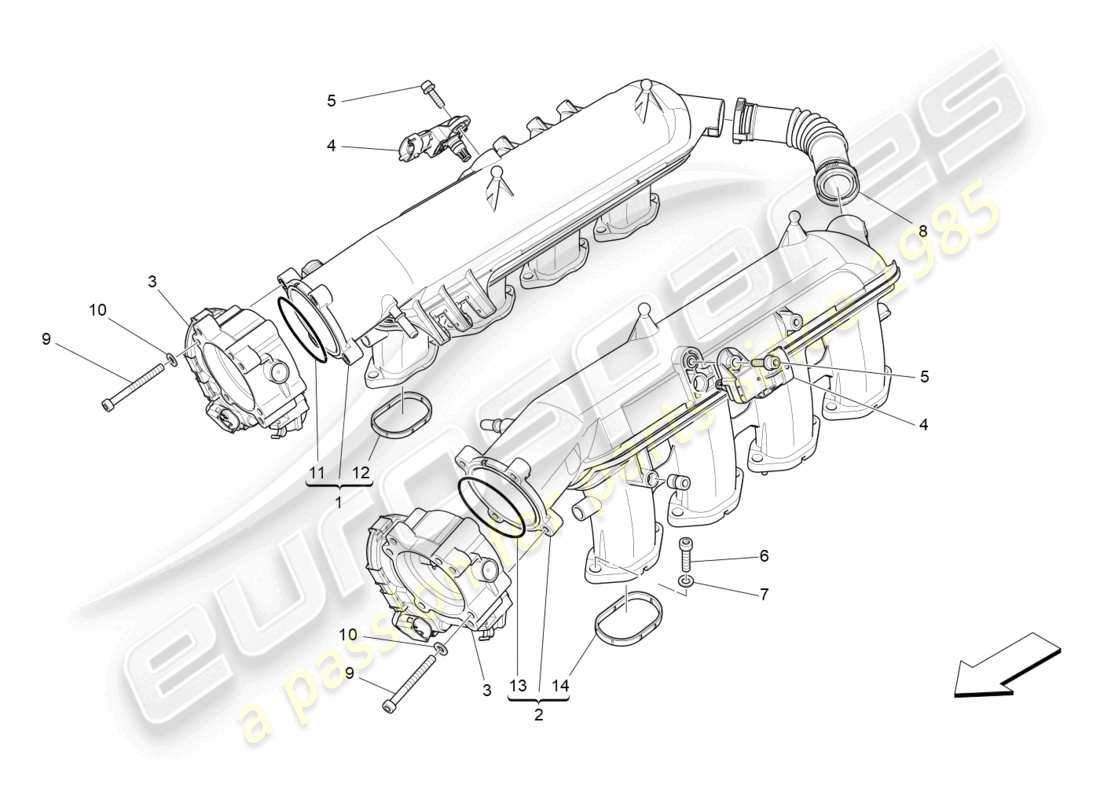 maserati levante trofeo (2020) ansaugkrümmer und drosselklappengehäuse teilediagramm