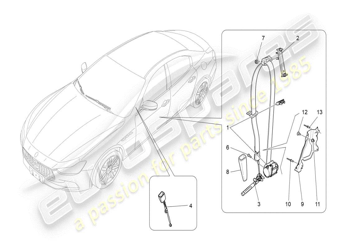 maserati ghibli (2019) vordere sicherheitsgurte ersatzteildiagramm