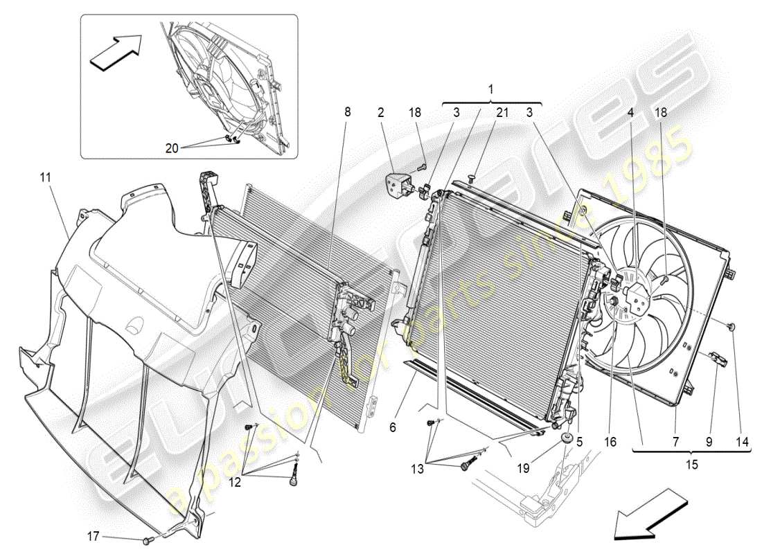 maserati ghibli (2019) kühlung: luftkühler und kanäle teilediagramm
