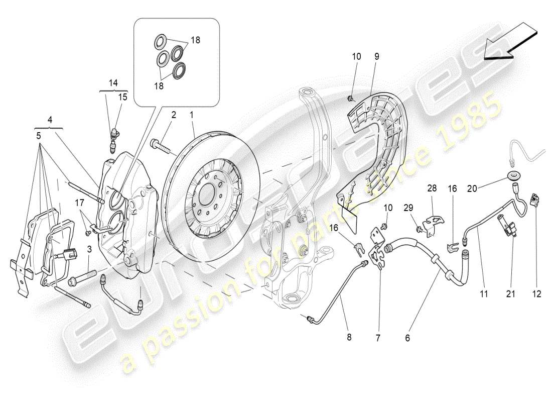 maserati ghibli (2019) bremsvorrichtungen an den vorderrädern ersatzteildiagramm