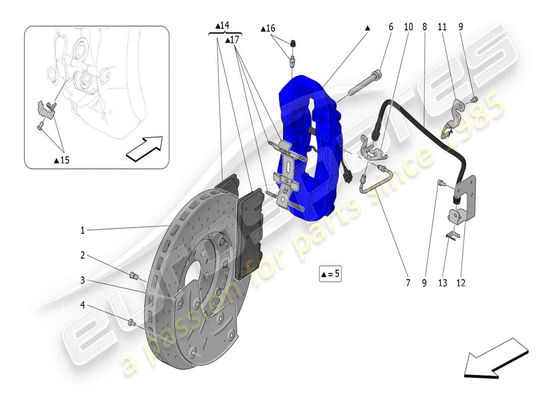 maserati mc20 (2024) bremsvorrichtungen an vorderrädern teilediagramm