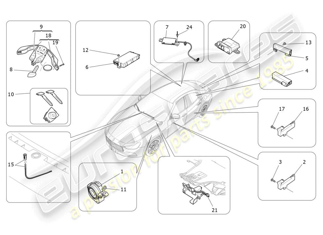 maserati ghibli (2018) alarm- und wegfahrsperrensystem teilediagramm