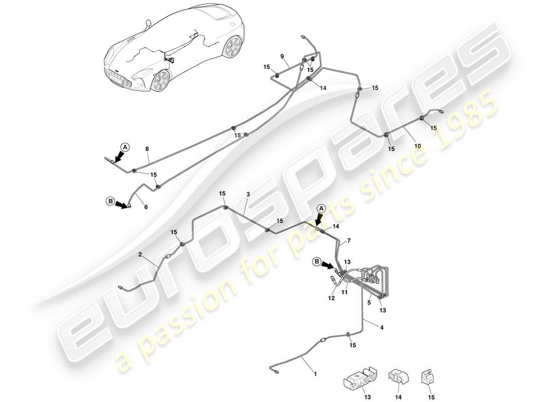 aston martin one-77 (2011) bremsleitungen und -schläuche, lhd-ersatzteildiagramm