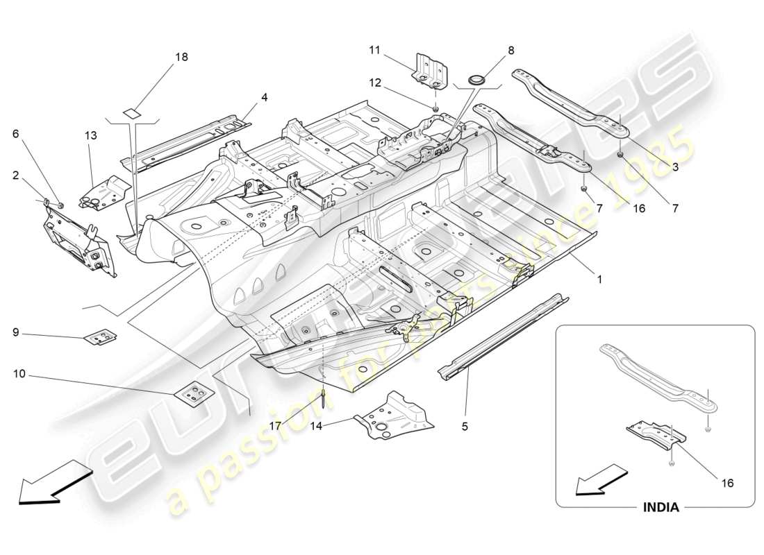 maserati ghibli (2014) zentrale strukturrahmen und bleche teilediagramm