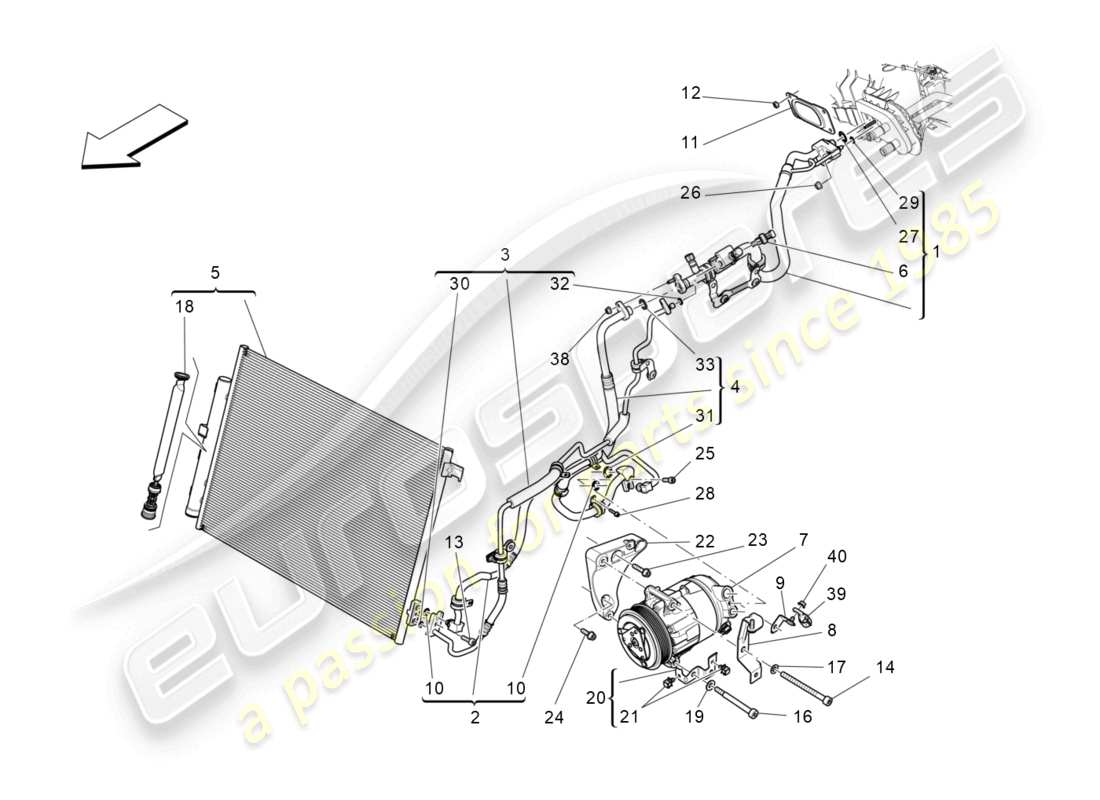 maserati ghibli (2014) klimaanlage: geräte im motorraum ersatzteildiagramm
