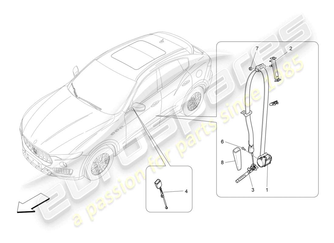 maserati levante trofeo (2020) vordere sicherheitsgurte ersatzteildiagramm