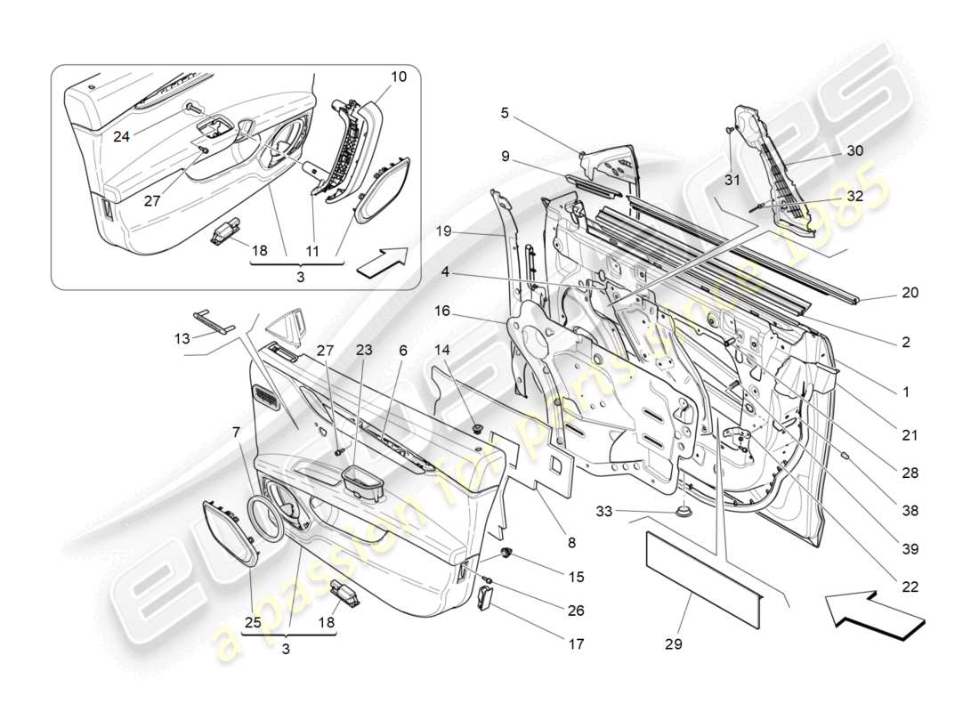 maserati ghibli (2014) vordertüren: zierbleche teilediagramm