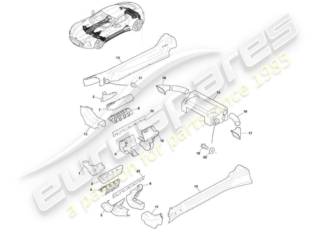 aston martin one-77 (2011) teilediagramm des hitzeschild-subsystems