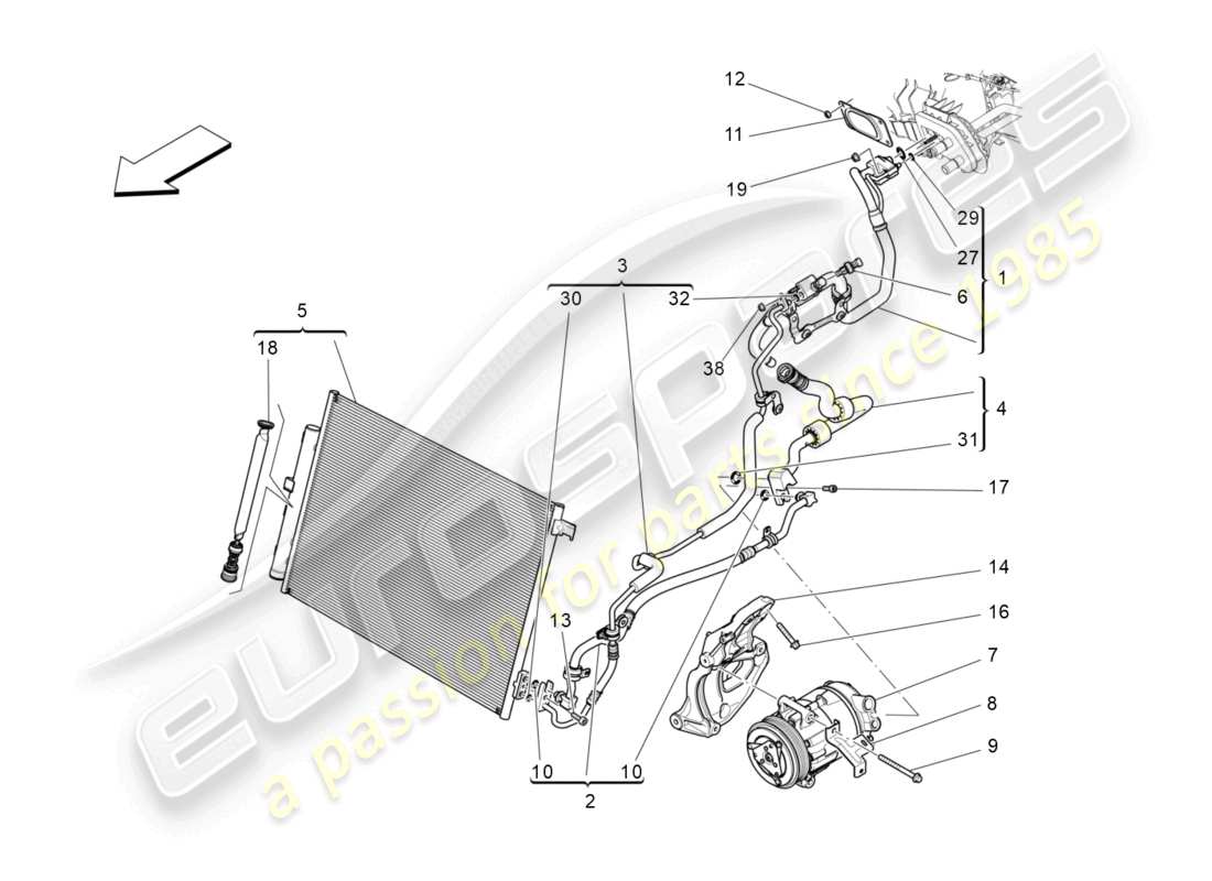 maserati ghibli (2014) klimaanlage: geräte im motorraum ersatzteildiagramm