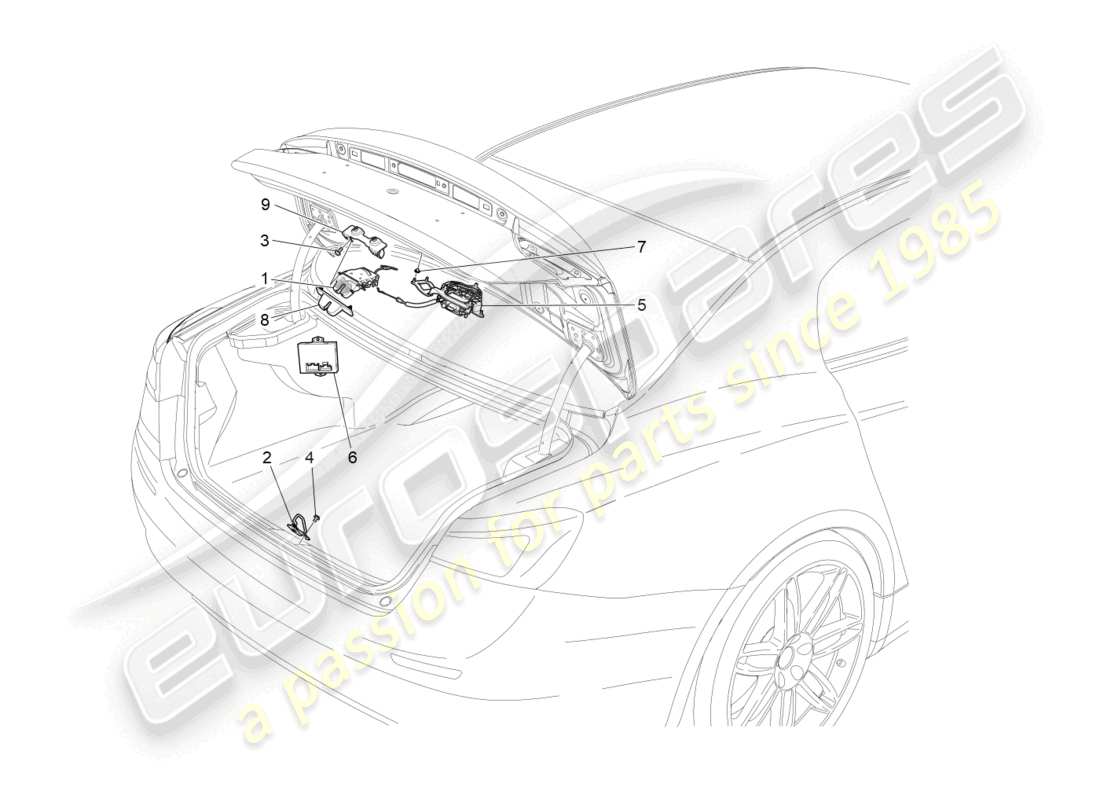 maserati ghibli (2016) bedienelement für heckklappenöffnung, teilediagramm