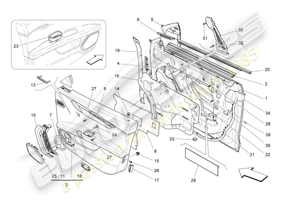 maserati ghibli (2018) vordere türen: verkleidungen ersatzteildiagramm