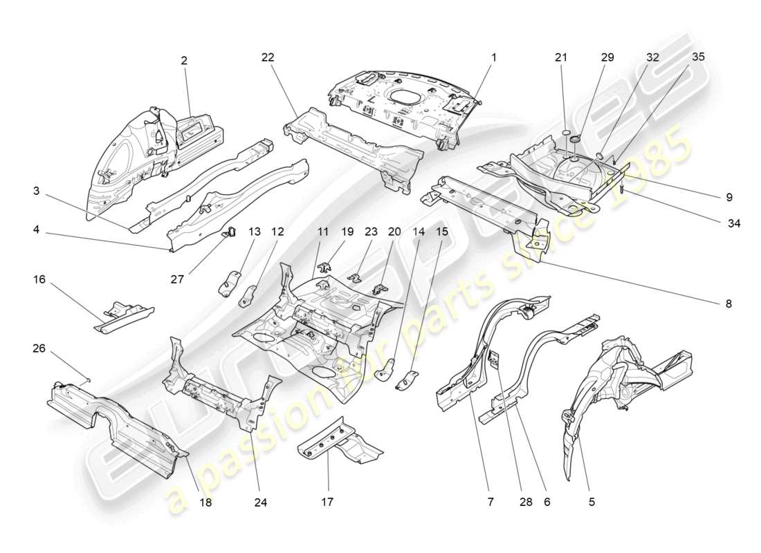 maserati ghibli (2018) hintere strukturrahmen und bleche ersatzteildiagramm