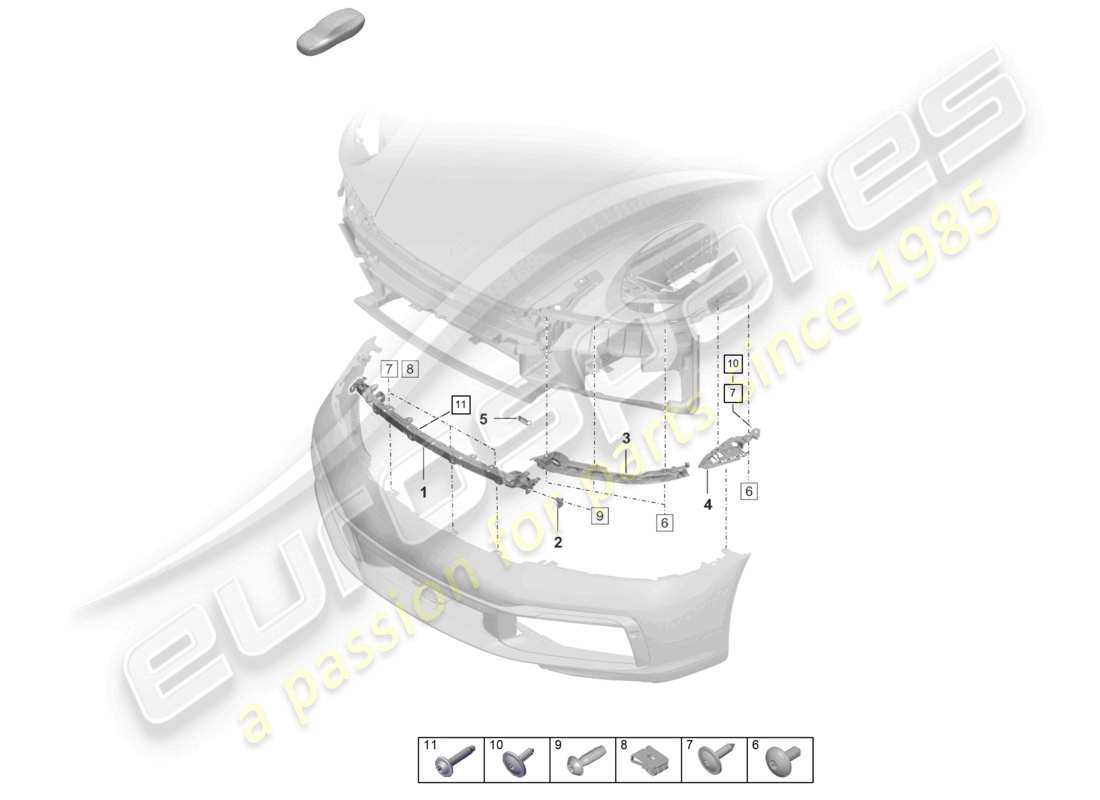 porsche 2024 (992-2 turbo / s) stoßfänger vorne befestigungsteile teilediagramm