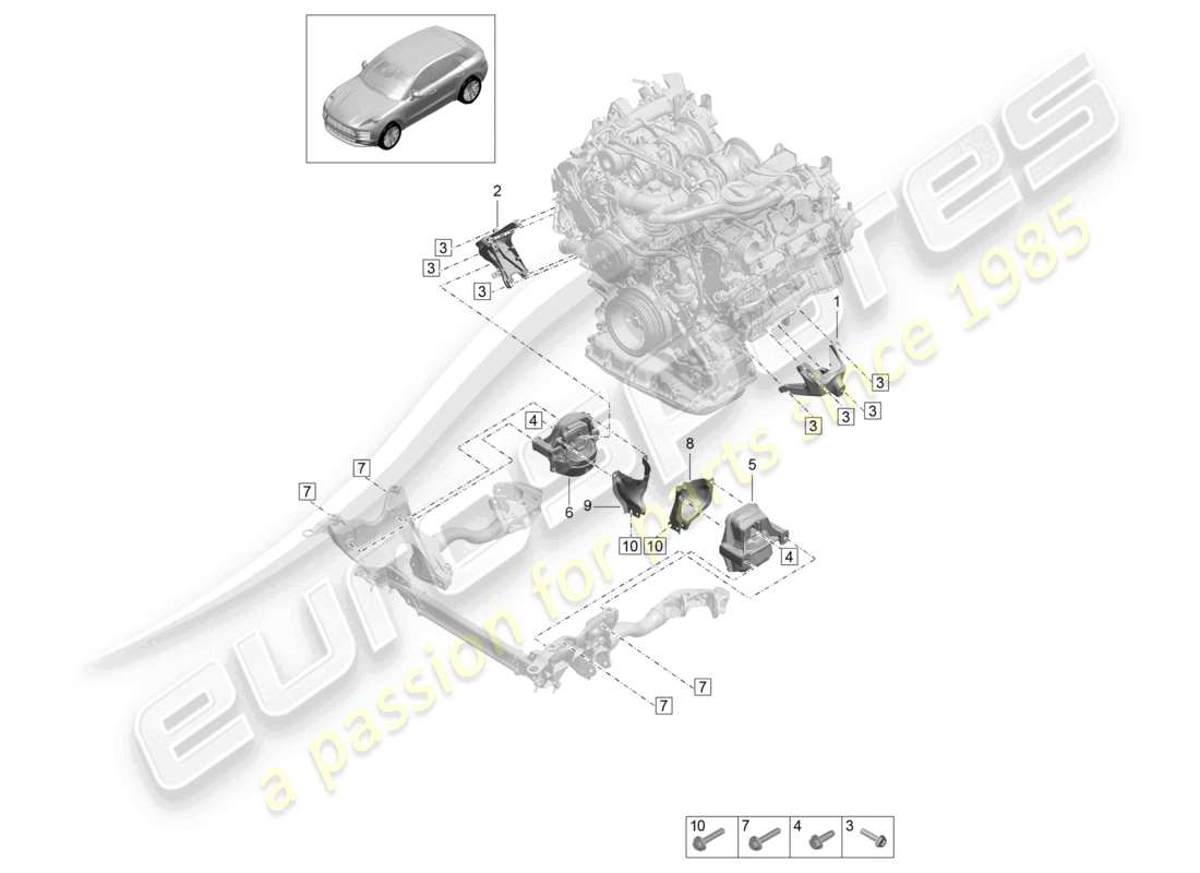 porsche 2021 (macan) motorhebezeug konsole zur motoraufhängung motoraufhängung teilediagramm