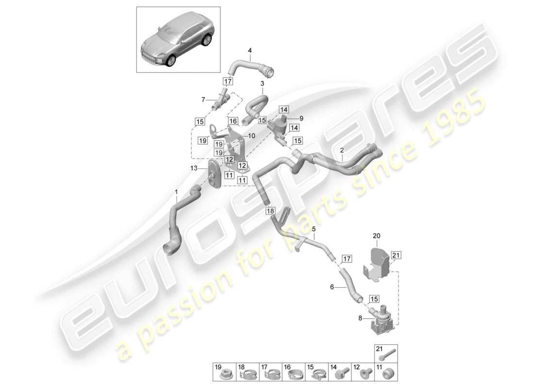 porsche 2021 (macan) heizung r4 tfsi; 2,0l wasserkasten teilediagramm