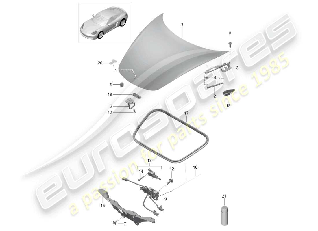 porsche 2025 (718 cayman) abdeckung vorne teilediagramm