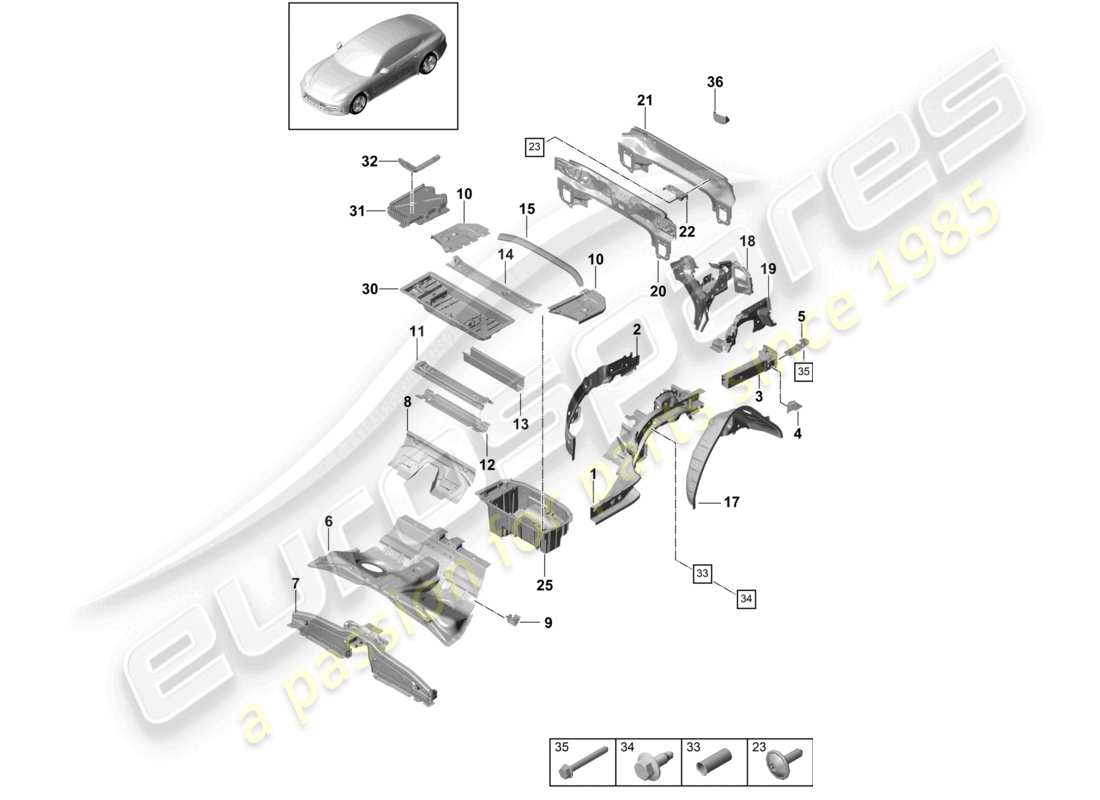 porsche 2021 (panamera 971-1) heck seitenteil teilediagramm