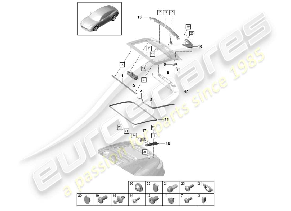porsche 2021 (panamera 971-1) dichtungen schalldämpfer heckklappe teilediagramm