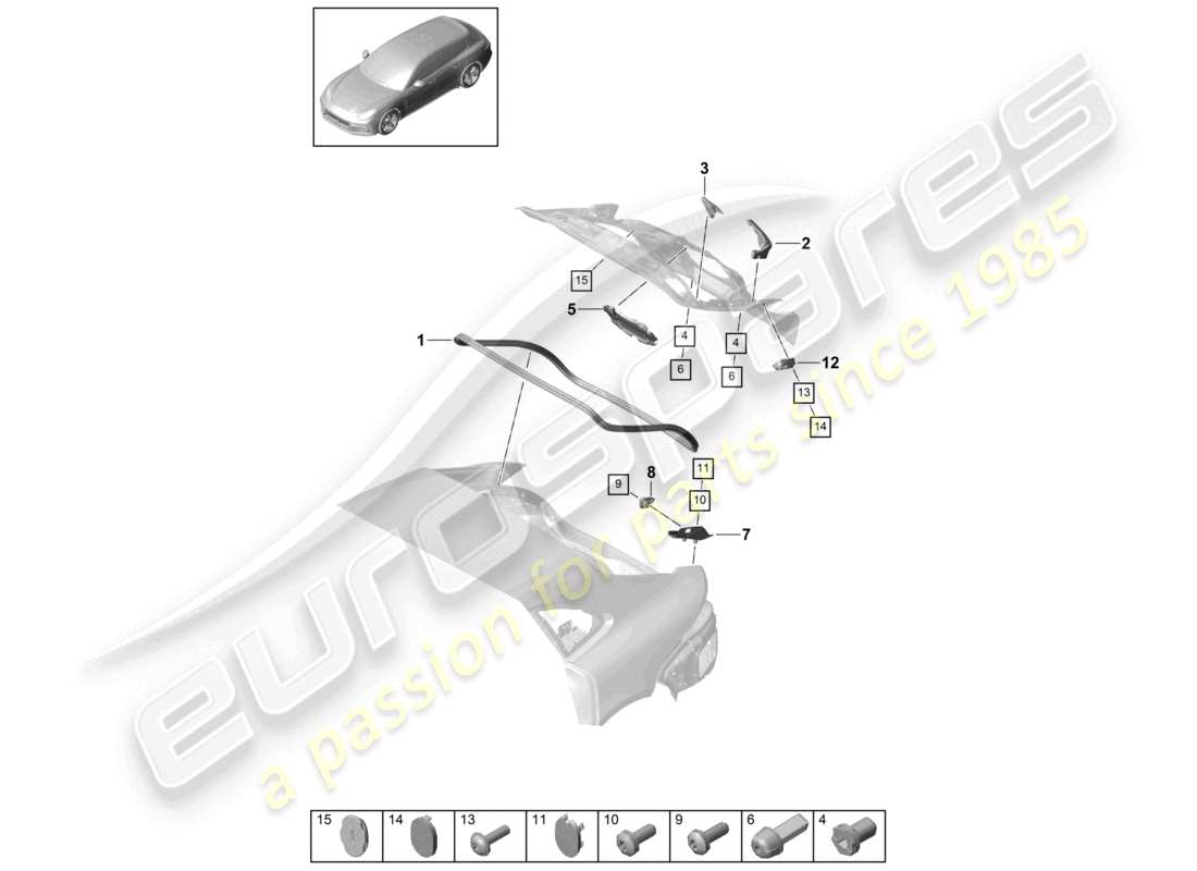porsche 2021 (panamera 971-1) dichtungen geräuschdämmung heckklappe teilediagramm