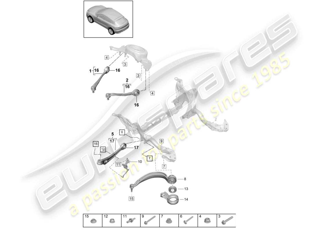 porsche 2021 (macan) querlenkerführung niveausensor teilediagramm